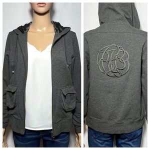 Hugo Boss Women's Cotton and Silk Zip-up Hoodie Grey Size S/M